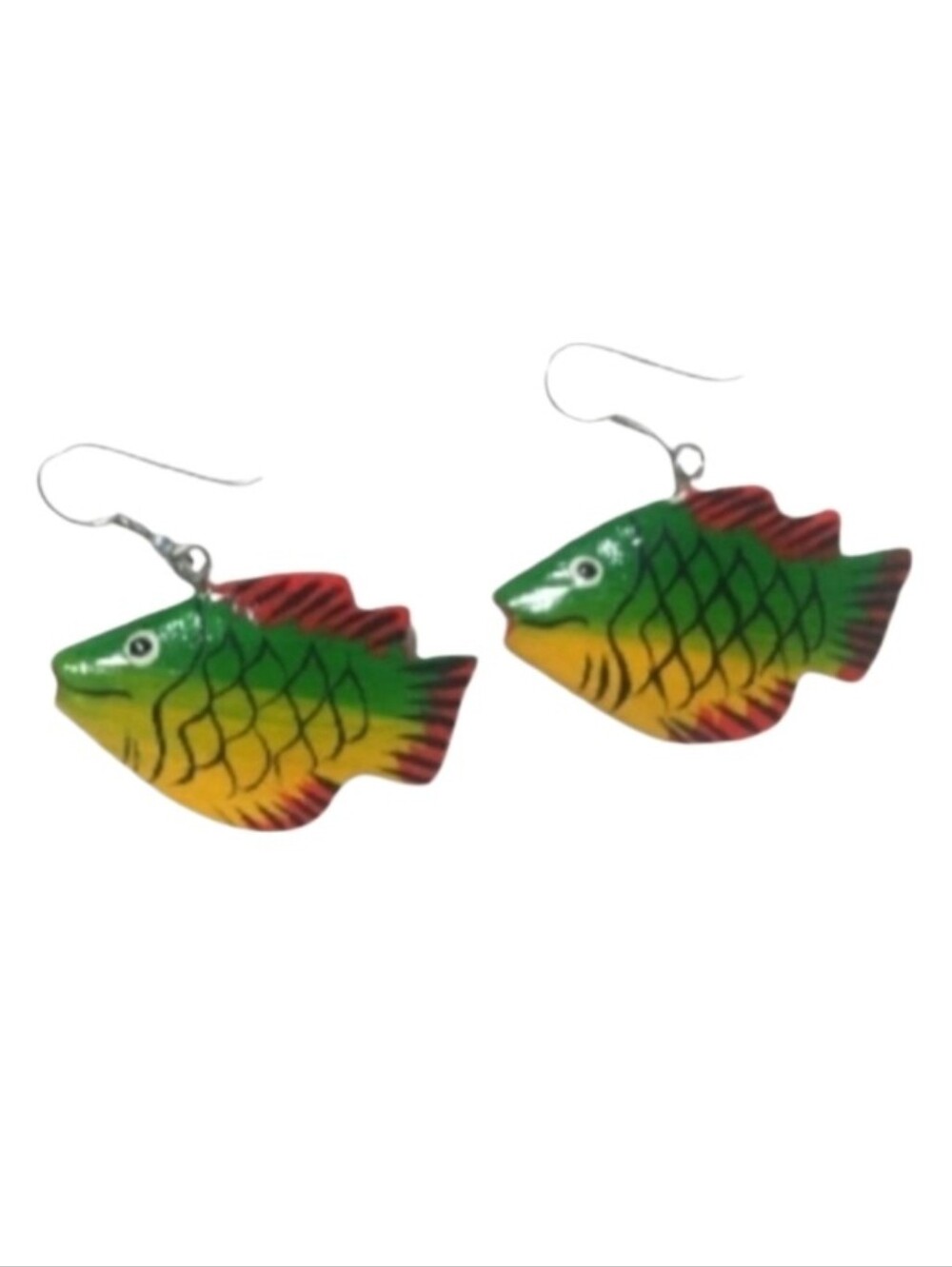 Earrings Pierced Vintage Hand Painted Wearable Art Fish Green Size OS